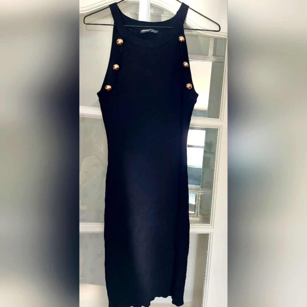 Black Summer Bodycon Dress with Gold Accents